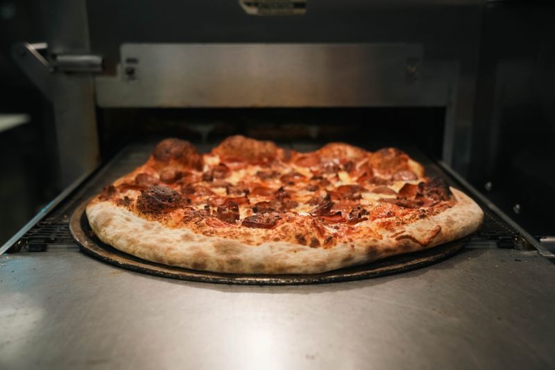 Classic Detroit-style jet's pizza with golden crust